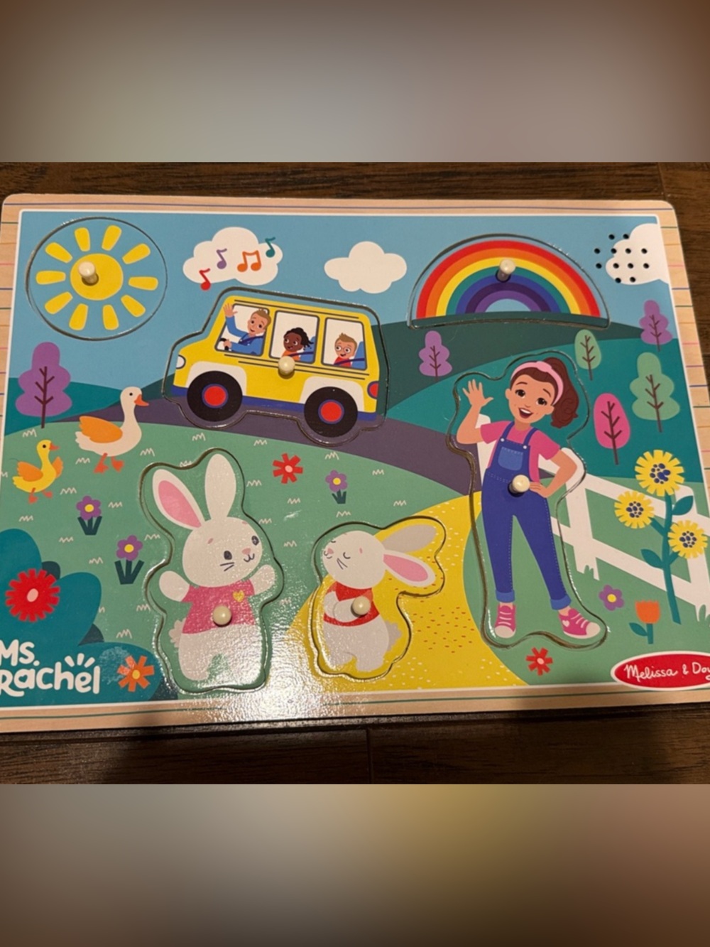 Ms. Rachel Melissa & Doug Kids Wooden Musical Peg Puzzle - Colorful Farm Scene